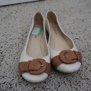 Cream Flats with Leather Buckle and Stripe on Heel